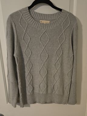 Indigenous Gray Cable-Knit Crewneck Sweater